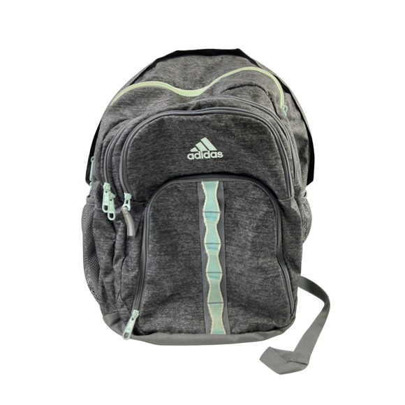 Adidas Backpack Heathered Gray Teal Accent‎ School Travel Laptop Bag 5 Pockets - Picture 2 of 16